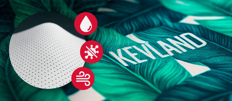 Detalhe do tecido e tratamento antimicrobiano Kevland